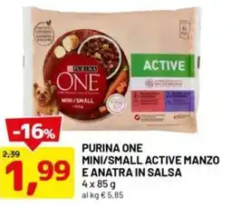 DPiù Purina one mini/small active manzo e anatra in salsa offerta