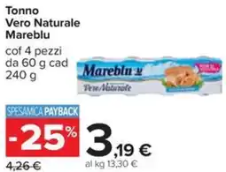 Carrefour Tonno Vero Naturale Mareblu offerta