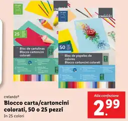 Lidl crelando Blocco carta/cartoncini colorati offerta