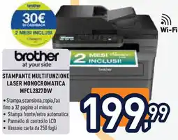 Brother stampante multifunzione laser monocromatica mfcl2827dw