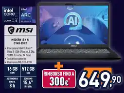 Unieuro MSI MODERN 15 H AI C1MG-030IT offerta