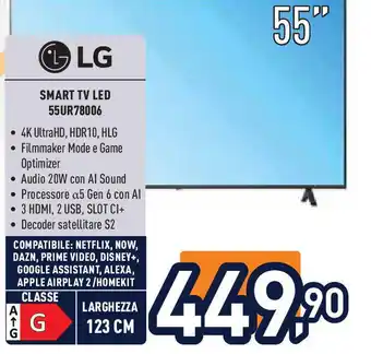 Unieuro LG SMART TV LED 55UR78006 offerta