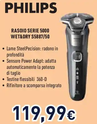 Unieuro PHILIPS RASOIO SERIE 5000 WET&DRY S5887/50 offerta