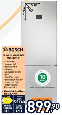Unieuro BOSCH FRIGORIFERO COMBINATO XXL KGN497LDF offerta