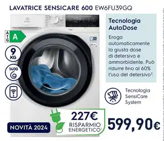 Unieuro Electrolux LAVATRICE SENSICARE 600 EW6FU39GQ offerta