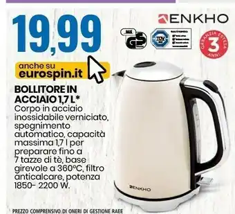 Eurospin Enkho bollitore in acciaio offerta