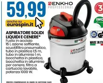 Eurospin Enkho aspiratore solidi liquidi e cenere offerta