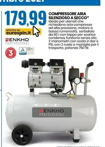 Eurospin Enkho compressore aria selenziose a secco offerta