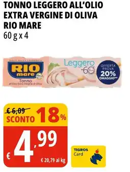 Tigros Tonno leggero all'olio extra vergine di oliva RIO MARE offerta