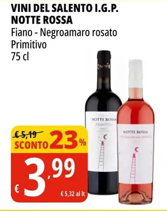 Tigros Vini del salento i.g.p. NOTTE ROSSA offerta