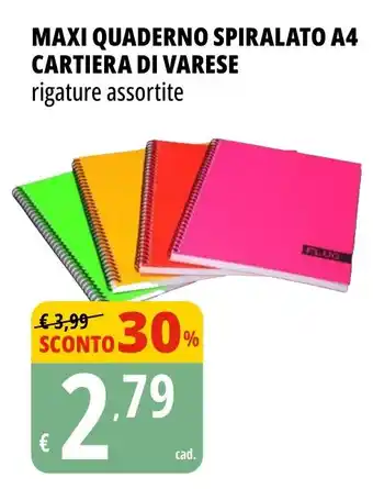 Tigros Maxi quaderno spiralato a4 cartiera di varese offerta