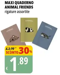 Tigros Maxi quaderno animal friends offerta