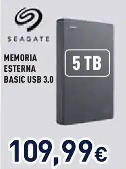 Unieuro SEAGATE MEMORIA ESTERNA BASIC USB 3.0 offerta