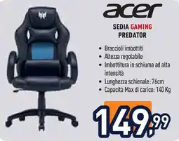 Unieuro Acer sedia gaming predator offerta