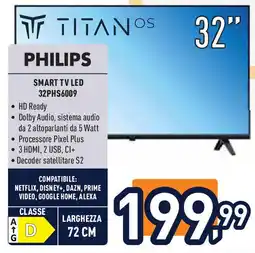 Unieuro PHILIPS SMART TV LED 32PHS6009 offerta