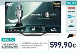 Unieuro Hisense 55U7NQ TV Mini-LED 55" 4K QLED Display 144Hz offerta