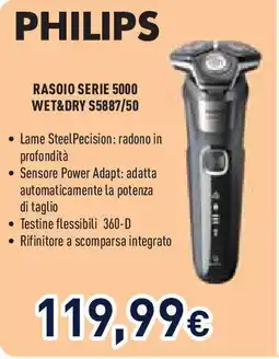 Unieuro PHILIPS RASOIO SERIE 5000 WET&DRY S5887/50 offerta