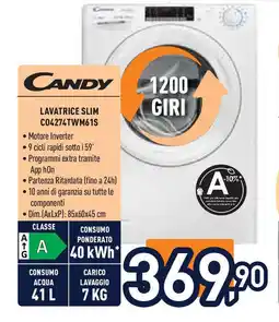 Unieuro CANDY LAVATRICE SLIM C04274TWM61S offerta