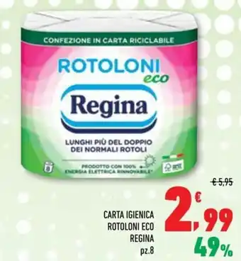 Conad Rotoloni Eco Regina Carta Igienica pz. 8 offerta