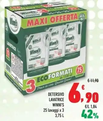 Conad Winni's Detersivo Lavatrice 25 lavaggi x 3 3,75 L offerta
