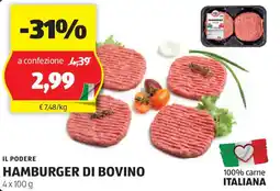 ALDI Il podere hamburger di bovino offerta