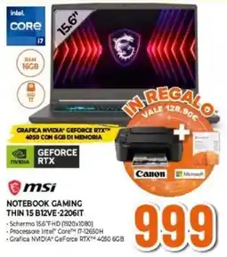 msi NOTEBOOK GAMING THIN 15 B12VE-2206IT
