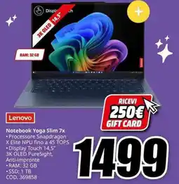 MediaWorld Lenovo Notebook Yoga Slim 7x offerta