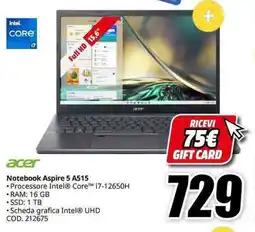 MediaWorld acer Notebook Aspire 5 A515 offerta