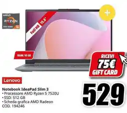 MediaWorld Lenovo Notebook IdeaPad Slim 3 offerta