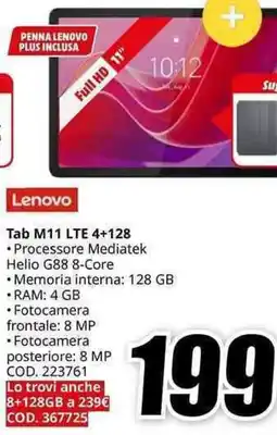 MediaWorld Lenovo Tab M11 LTE 4+128 offerta