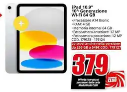 MediaWorld iPad 10.9" 10^ Generazione Wi-Fi 64 GB offerta