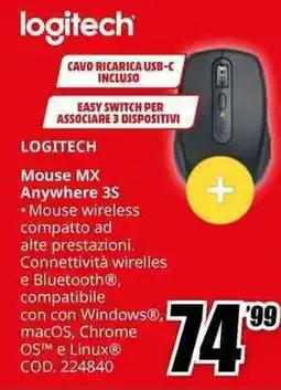 MediaWorld LOGITECH Mouse MX Anywhere 3S offerta