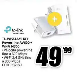 MediaWorld tp-link TL-WPA4221 KIT Powerline AV600 + Wi-Fi N300 offerta