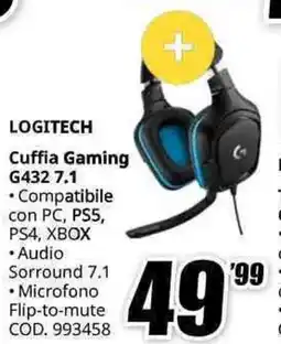 MediaWorld LOGITECH Cuffia Gaming G432 7.1 offerta
