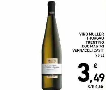 Spazio Conad Vino Muller Thurgau Trentino Doc Mastri Vernacoli Cavit 75cl offerta