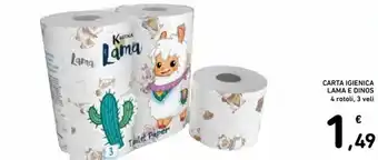 Spazio Conad Carta Igienica Lama e Dinos 4 rotoli, 3 Veli offerta