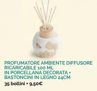 Spazio Conad Profumatore Ambiente Diffusore Ricaricabile 100ml in Porcellana Decorata + Bastoncini in legno 24cm 35 bollini offerta