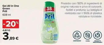 Carrefour Pril Gel All in One Green 608ml offerta