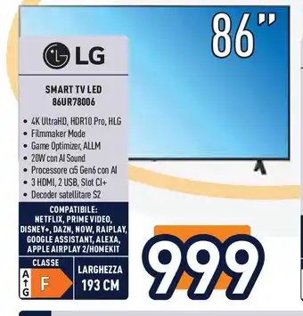 Unieuro LG SMART TV LED 86UR78006 offerta