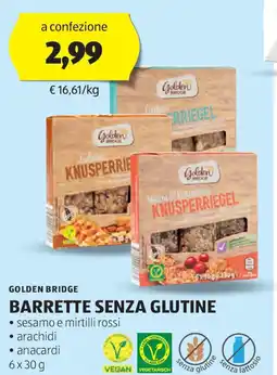 ALDI GOLDEN BRIDGE Barrette senza glutine offerta