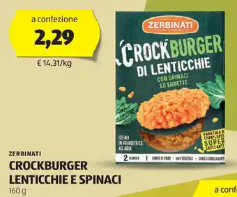 ALDI ZERBINATI Crockburger lenticchie e spinaci offerta