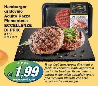 Prix Quality Eccellenze di Prix Hamburger di Bovino Adulto Razza Piemontese 170g offerta