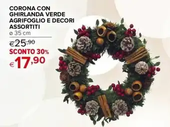 Iperal Corona con Ghirlanda Verde Agrifoglio e Decori Assortiti Ø 35 cm offerta