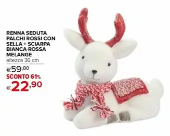Iperal Renna Seduta Palchi Rossi con Sella + Sciarpa Bianca-Rossa Melange 36 cm offerta