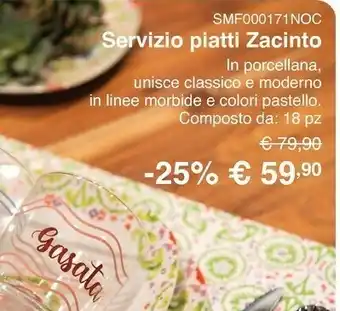 Kasanova Servizio 18 piatti in porcellana zacinto offerta