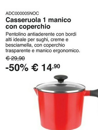 Kasanova Casseruola rossa 1 manico 16 cm con coperchio offerta