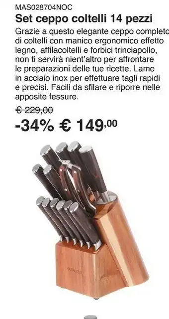 Kasanova Ceppo con 11 coltelli, affilacoltelli e trinciapollo offerta