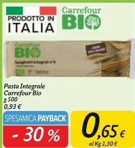 Carrefour Market Carrefour pasta integrale bio offerta