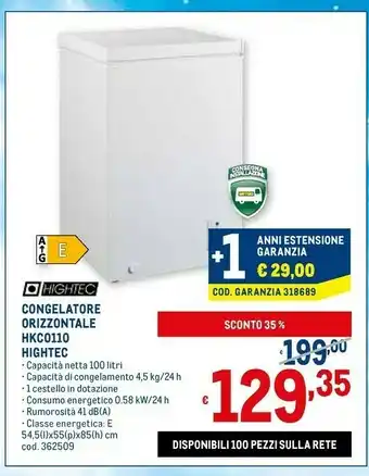 Metro Hightec congelatore orizzontale hkc0110 offerta