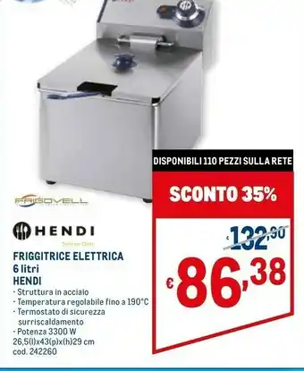 Hendi friggitrice elettrica 6 litri